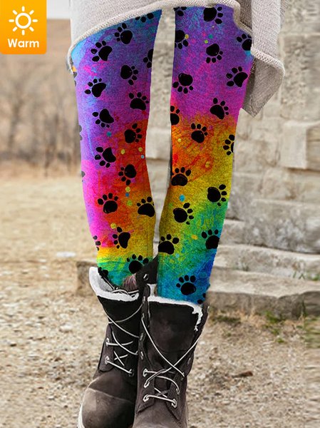 

Women's Rinbow Of Cat Paw Print Casual Leggings, As picture, Leggings
