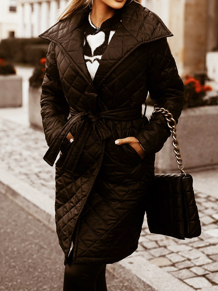 

Plain Urban Loose Shawl Collar Fleece Long sleeve Mid-long Coat, Black, Others