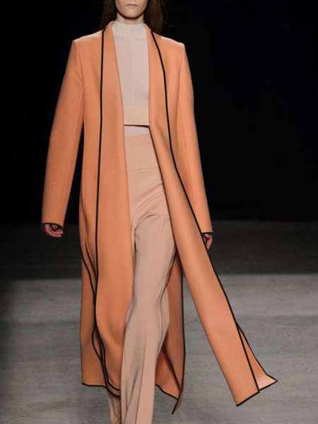

Long sleeve Plain Elegant V Neck Regular Fit Overcoat, Orange, Coats
