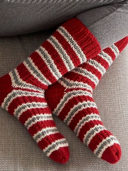 

Striped Knitted Socks, Red, Socks