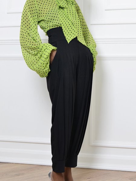 

Elegant Regular Fit Plain Fashion Pants, Black, Pants