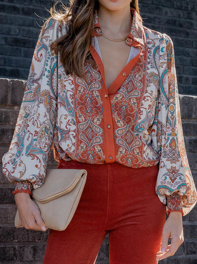 

Loose Shirt Collar Boho Blouse, Multicolor, Blouses & Shirts