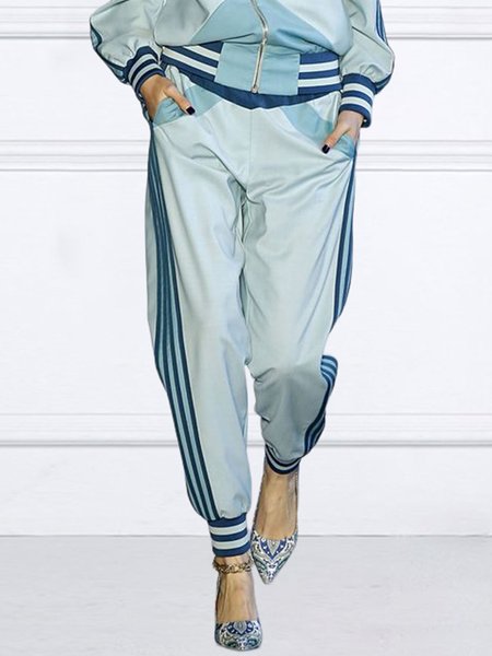 

Urban Loose Striped Casual Pants, Blue, Pants