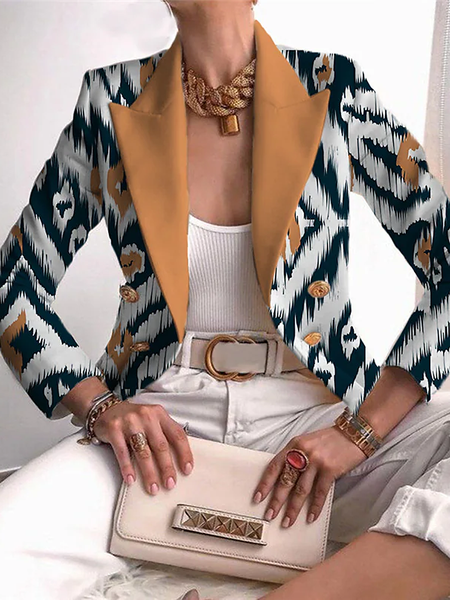 

Color Block Lapel Collar Long sleeve Loose Urban Blazer, As picture, Blazers