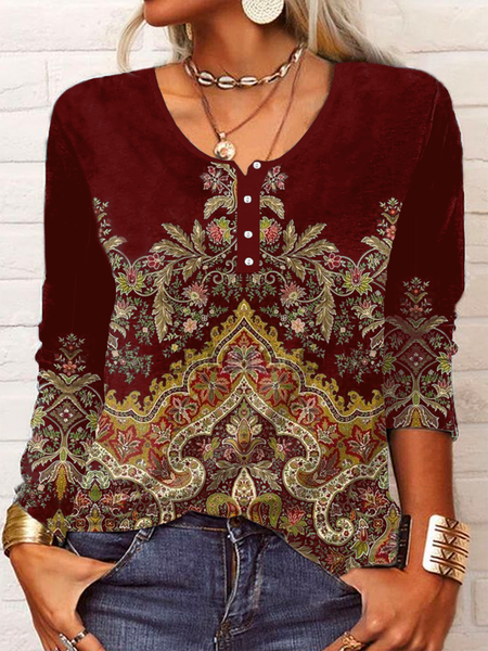 

Crew Neck Ethnic T-Shirt, Red, T-shirts
