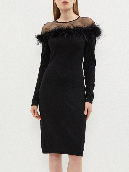 

Crew Neck Elegant Regular Fit Dress & Party Dress, Black, Midi Dresses