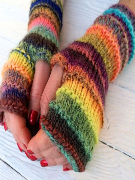 

Color Block Multicolor Striped Casual Gloves, Women Gloves
