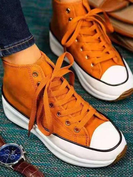 

Casual Lace-Up Platform Canvas Sneakers, Light orange, Creepers & Wedges
