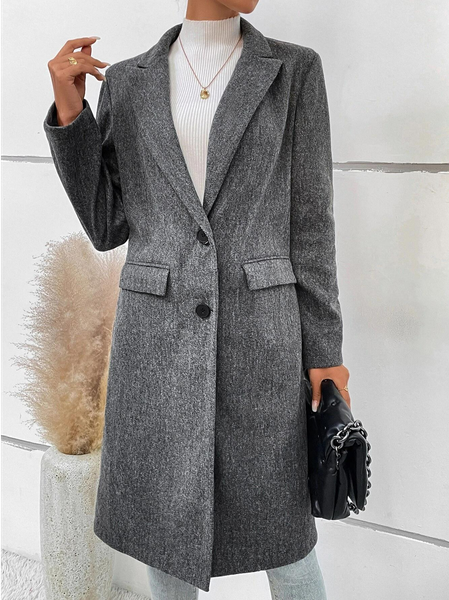 

Casual Lapel Neck Single Breasted Overcoat, Gray, Outerwear