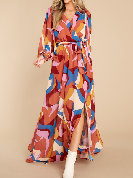 

Loose Casual Cross Neck Dress, Multicolor, Dresses