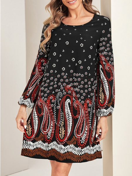 

Crew Neck Casual Floral Loose Dress, Multicolor, Mini Dresses