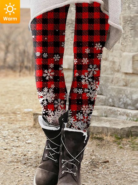 

Women's Christmas Plaid Snoweflack Casual Leggings, Red, Leggings