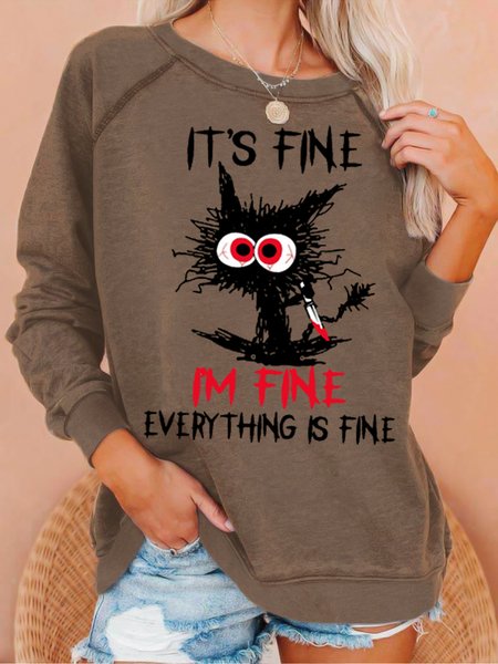 

Womens Funny It's Fine I'm Fine Letters Sweatshirt, Coffee, Hoodies&Sweatshirts