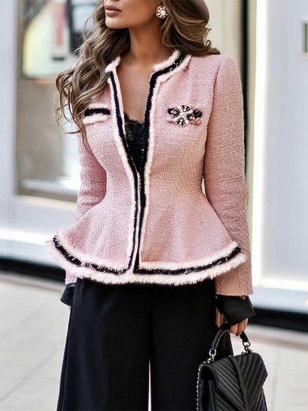 

Plain Long Sleeve Elegant Regular Fit Jacket, Pink, Jackets