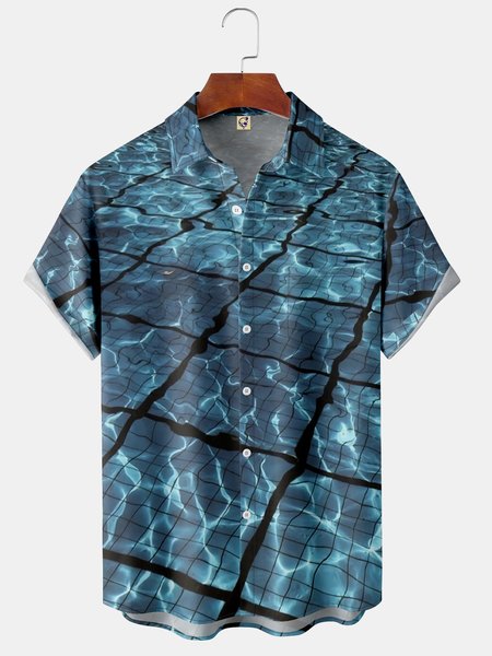 

Water Ripple Chest Pocket Short Sleeve Hawaiian Shirt, Blue, Men Shirts