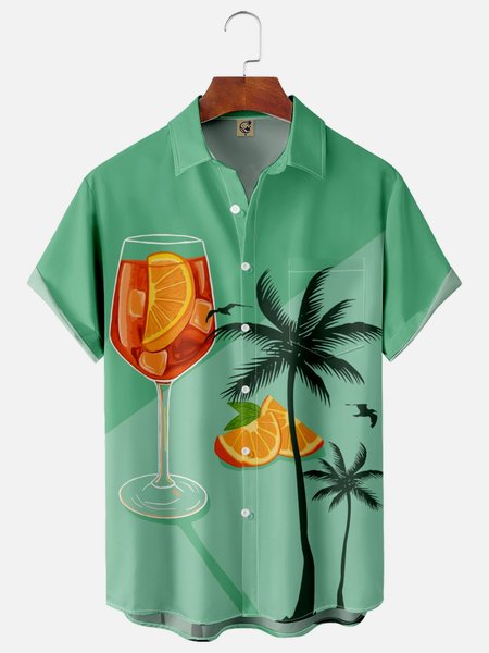 

Coconut Tree Chest Pocket Short Sleeve Hawaiian Shirt, Green, Men Shirts