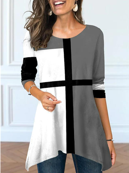 

Casual Color Block Regular Fit Crew Neck T-Shirt, Multicolor, Tunics
