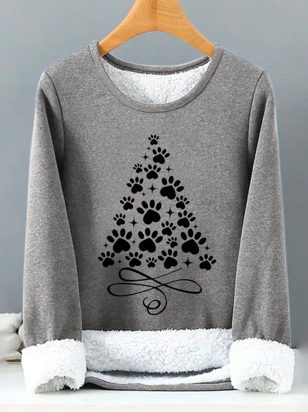 

Women's paw print Christmas tree Casual Crew Neck Sweatshirt, Gray, Hoodies&Sweatshirts