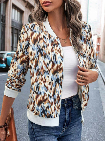 

Casual Allover Print Zip Up Bomber Jacket, Multicolor, Jackets
