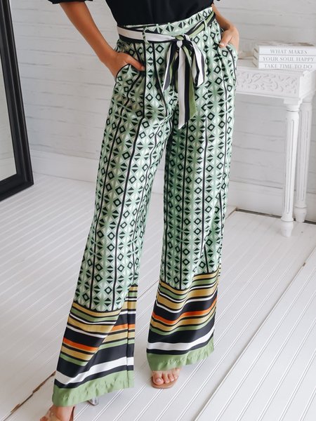

Boho Geometric Fashion Pants, Green, Pants