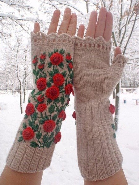 

Casual Floral Yarn/Wool yarn Gloves, Khaki, Women Gloves