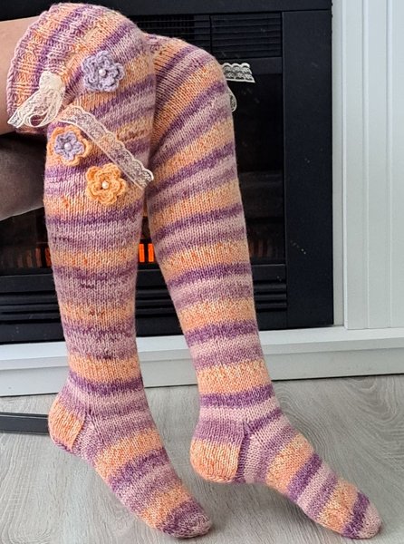 

Knitted Knee Socks, Purple, Socks