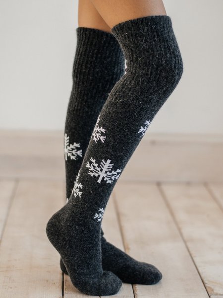 

Deep Gray Snowflake Over the Calf Socks, Socks