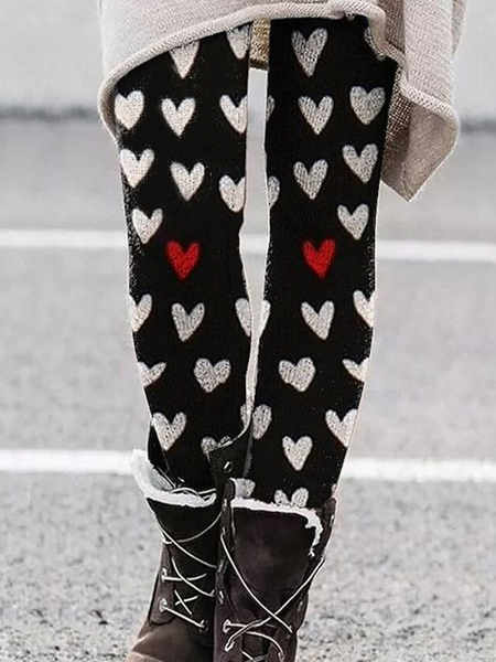 

Women's Heart Simple Regular Fit Leggings, Black, Leggings