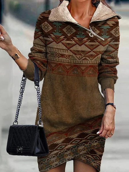 

Regular Fit Shawl Collar Casual Ethnic Dress, Multicolor, Dresses