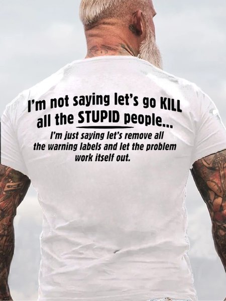 Men's Casual Cotton Funny Letters T-Shirt, White, T-shirts