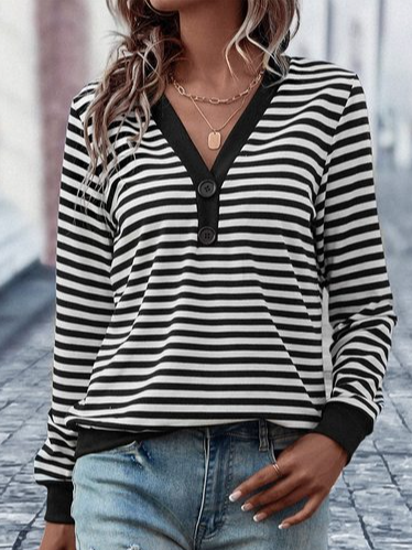 

Regular Fit V Neck Casual T-Shirt, Black-white, T-Shirts