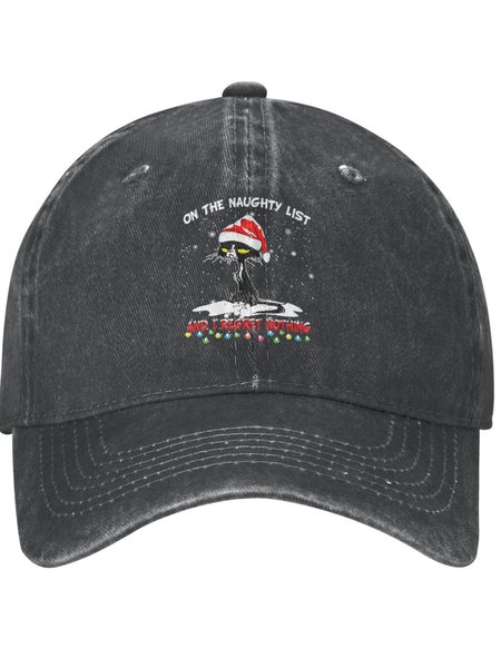 

On The Naughty List Festival Graphic Adjustable Hat, Black, Hats