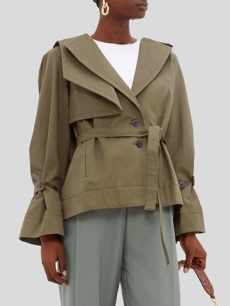 

Regular Fit Lapel Collar Urban Plain Trench Coat, Army green, Coats