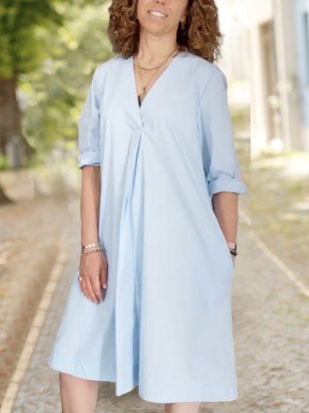 

Casual Loose Cotton And Linen Dress, Blue, Dresses