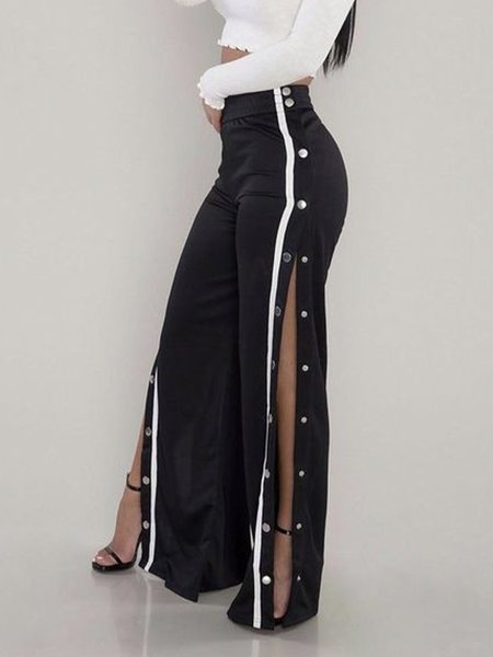 

Long Color Block Regular Fit Elegant Fashion Pants, Black, Pants
