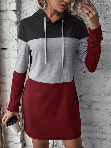 

Loose Color Block Hoodie Casual Dress, Multicolor, Dresses