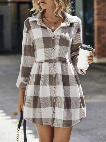 

Fluff/Granular Fleece Fabric Casual Loose Dress, Brown, Dresses
