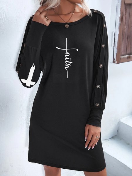 

Color Block Crew Neck Loose Casual Dress, Black, Mini Dresses