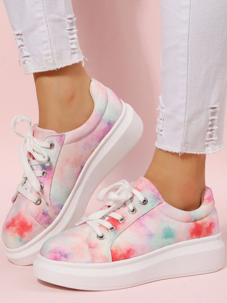 

Rainbow Tie Dye Gradient Thick Soled Casual Shoes, Multicolor, Creepers & Wedges