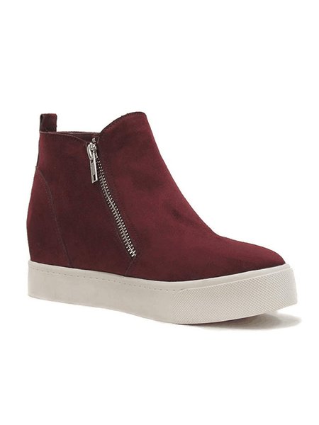 

Artificial Suede Zipper Inside High Casual Shoes, Red, Creepers & Wedges