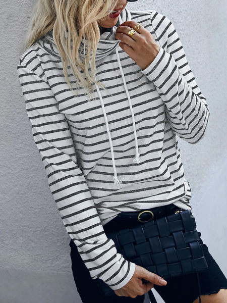 

Striped Casual Turtleneck Sweatshirt, White, Sweatshirts & Hoodies