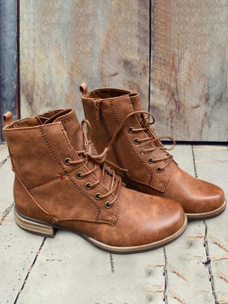 

Red Stitched Brown Leather Vintage Casual Boots, Boots