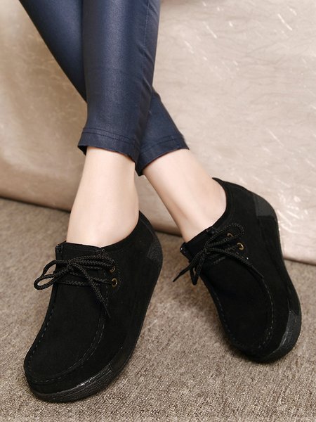 

Lace-up Front Leather Oxford Wedge Moccasins Shoes, Black, Creepers & Wedges