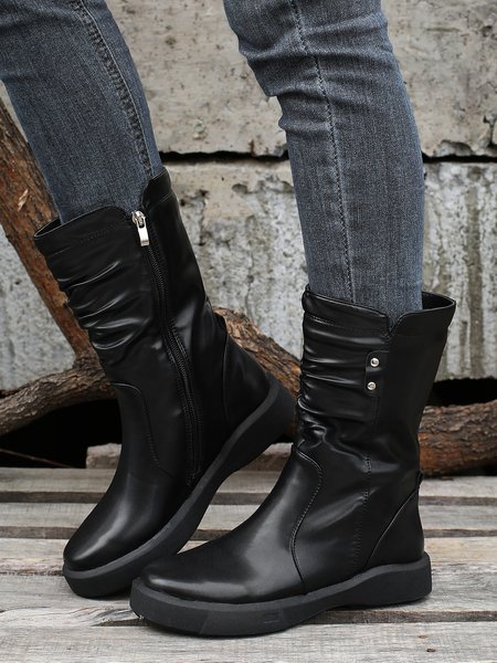 

Vintage Studded Decor Zipper Side Slouchy Boots, Black, Boots