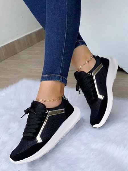 

Plus Size Mesh Fabric Split Joint Casual Lace-Up Sneakers, Black, Sneakers