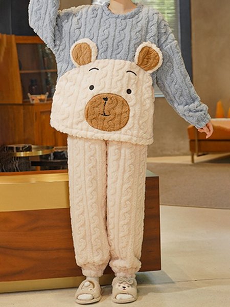 

Bear Pattern Plush Warm Homewear Suit Plus Size, Color2, Loungewear & Sleepwear