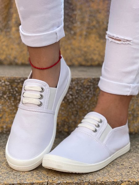 

Plus Size Casual Slip On Canvas Sneakers, White, Sneakers