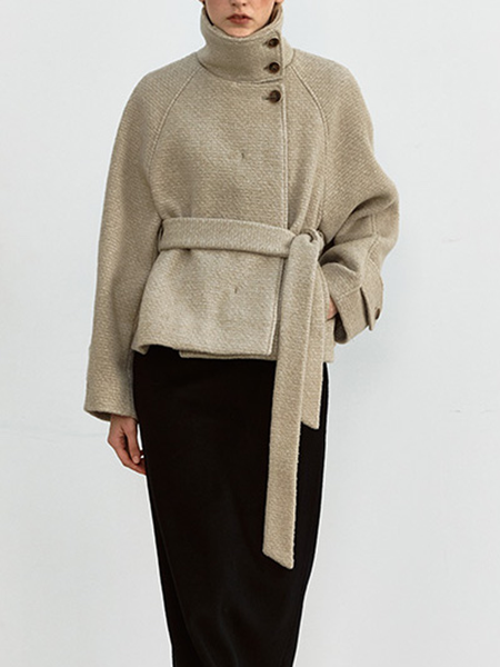 

Loose Urban Stand Collar Long sleeve Jacket, Khaki, Jackets