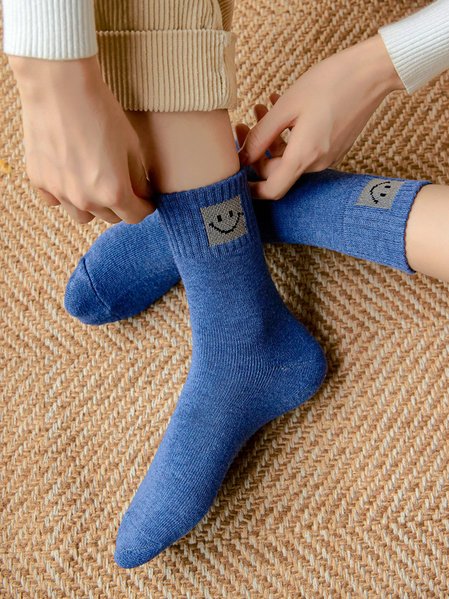 

Laughter Pattern Cotton Knit Socks Daily Commute Accessories, Blue, Socks