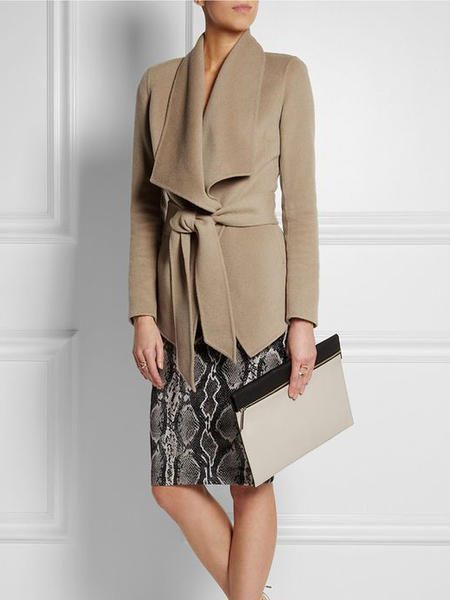 

Regular Fit Plain Shawl Collar Urban Long sleeve Overcoat, Brown, Coats